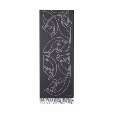 HERMES Cashmere Jacquard Knit Fringe Scarf Unisex Couples Style H253955S-02