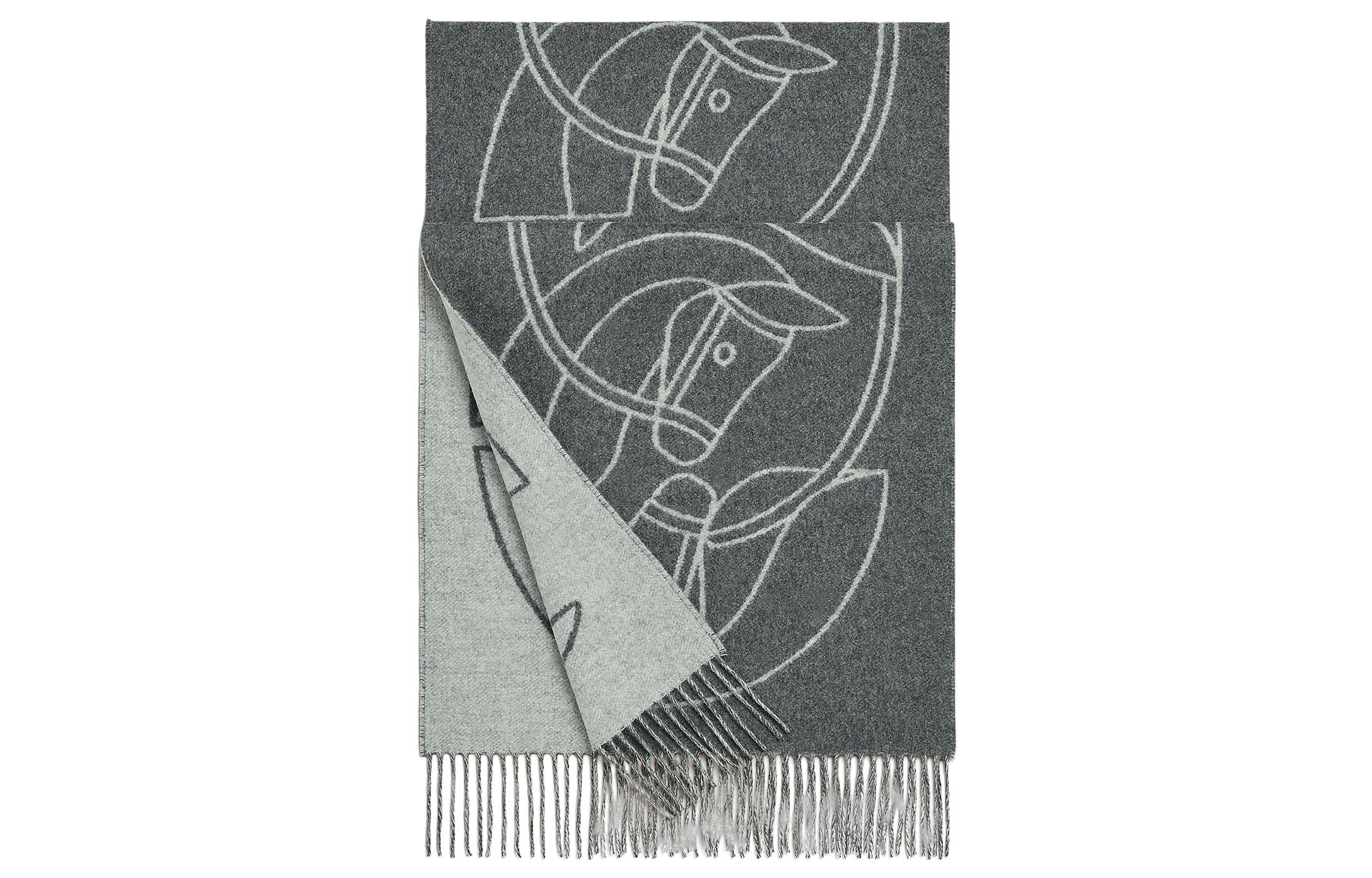 HERMES Cashmere Jacquard Knit Fringe Scarf Unisex Couples Style H253955S-02 圖 2