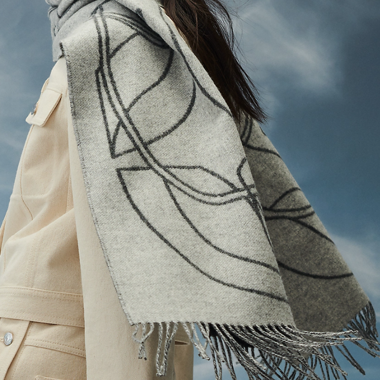 HERMES Cashmere Jacquard Knit Fringe Scarf Unisex Couples Style H253955S-02 圖 3