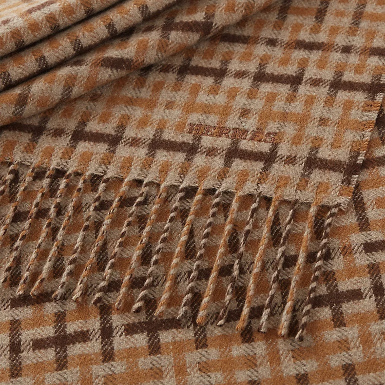 HERMES Cashmere Jacquard Knit Scarf Unisex Couple Style in Brown. H393865T 02 圖 4