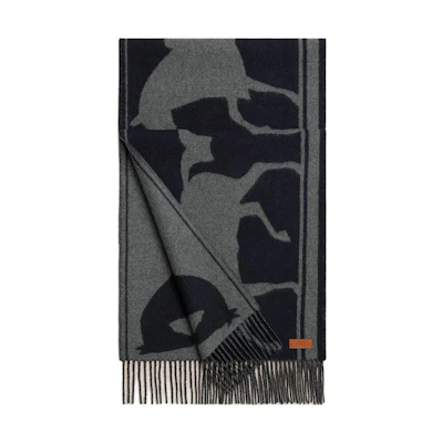 HERMES Cashmere Printed Scarf Unisex Couple Design in Dark Gray. H259141S 03