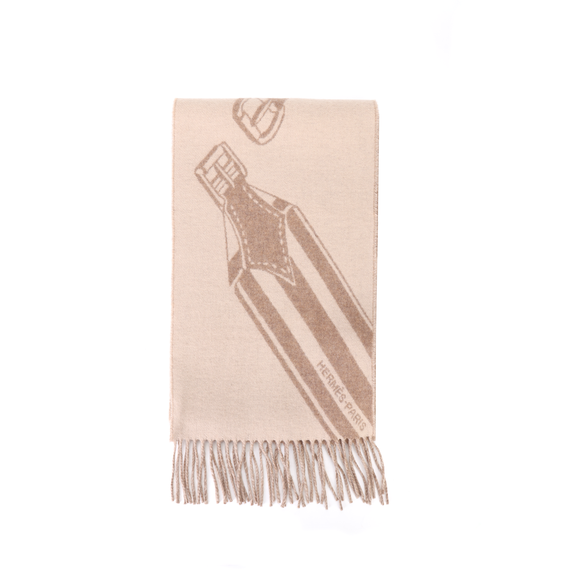 HERMES Cashmere Scarf Khaki Unisex Couple Design Pattern Accessory H394808T 01