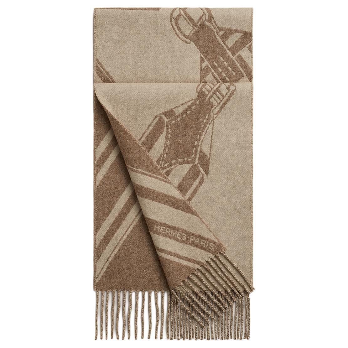 HERMES Cashmere Scarf Khaki Unisex Couple Design Pattern Accessory H394808T 01 圖 2