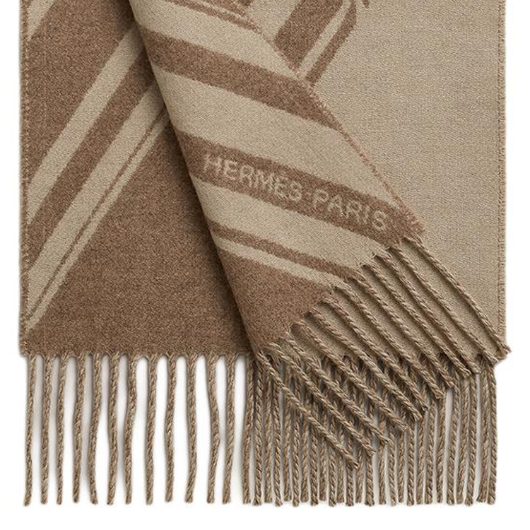 HERMES Cashmere Scarf Khaki Unisex Couple Design Pattern Accessory H394808T 01 圖 3
