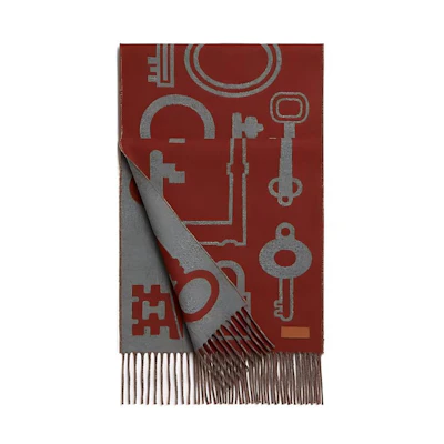 HERMES Cashmere Scarf Red with Leather Patch Design Unisex Couple Style. H259142S05