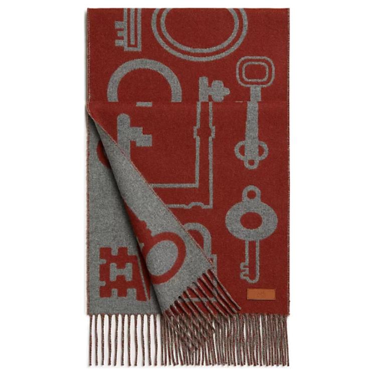 HERMES Cashmere Scarf Red with Leather Patch Design Unisex Couple Style. H259142S05 圖 2