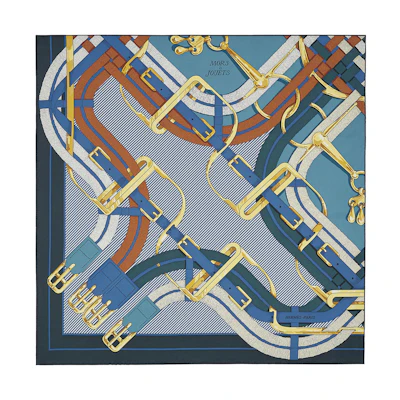 HERMES Chain D'Ancre Scarf Blue/Brown/Gold. H073414S-20