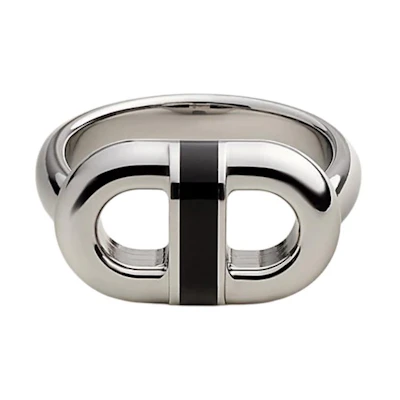 HERMES Chain Design Stainless Steel Silver Ring Unisex Couple Style H100043FJ