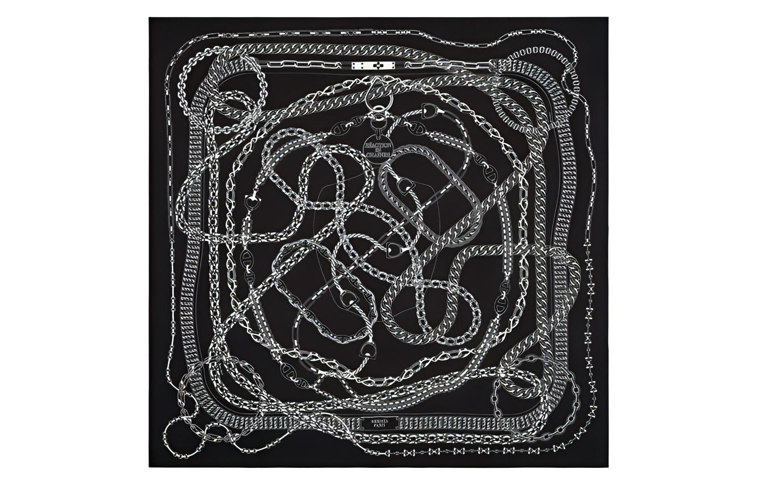 HERMES Chain Reaction 90cm Scarf Black White H003687S-15