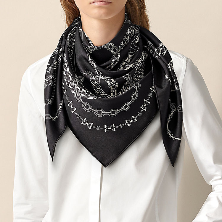 HERMES Chain Reaction 90cm Scarf Black White H003687S-15 圖 3