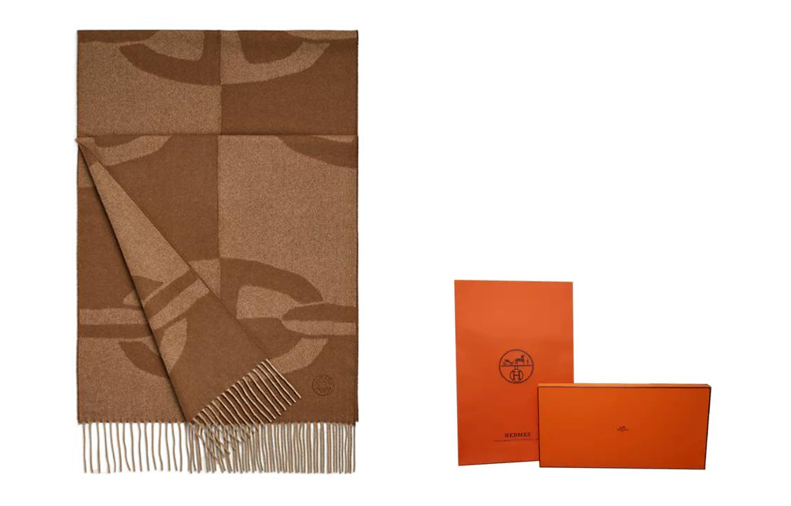 HERMES Chaine d'Ancre Optical Wool Scarf Unisex Brown Couple Style H394070T 03 圖 2