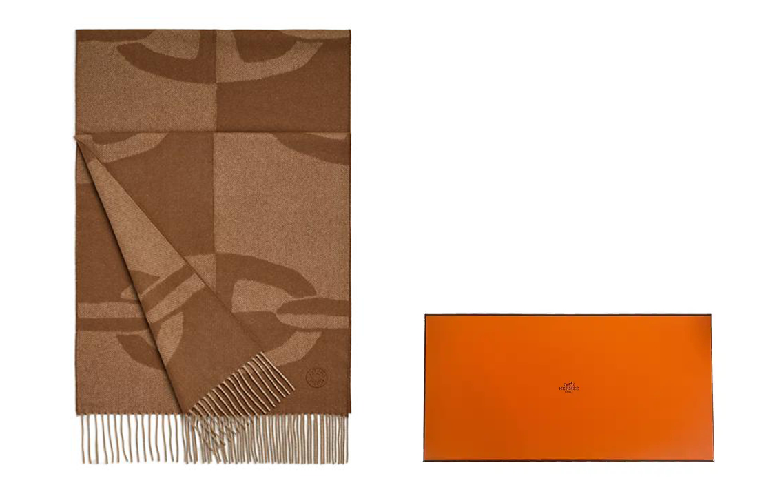 HERMES Chaine d'Ancre Optical Wool Scarf Unisex Brown Couple Style H394070T 03 圖 5