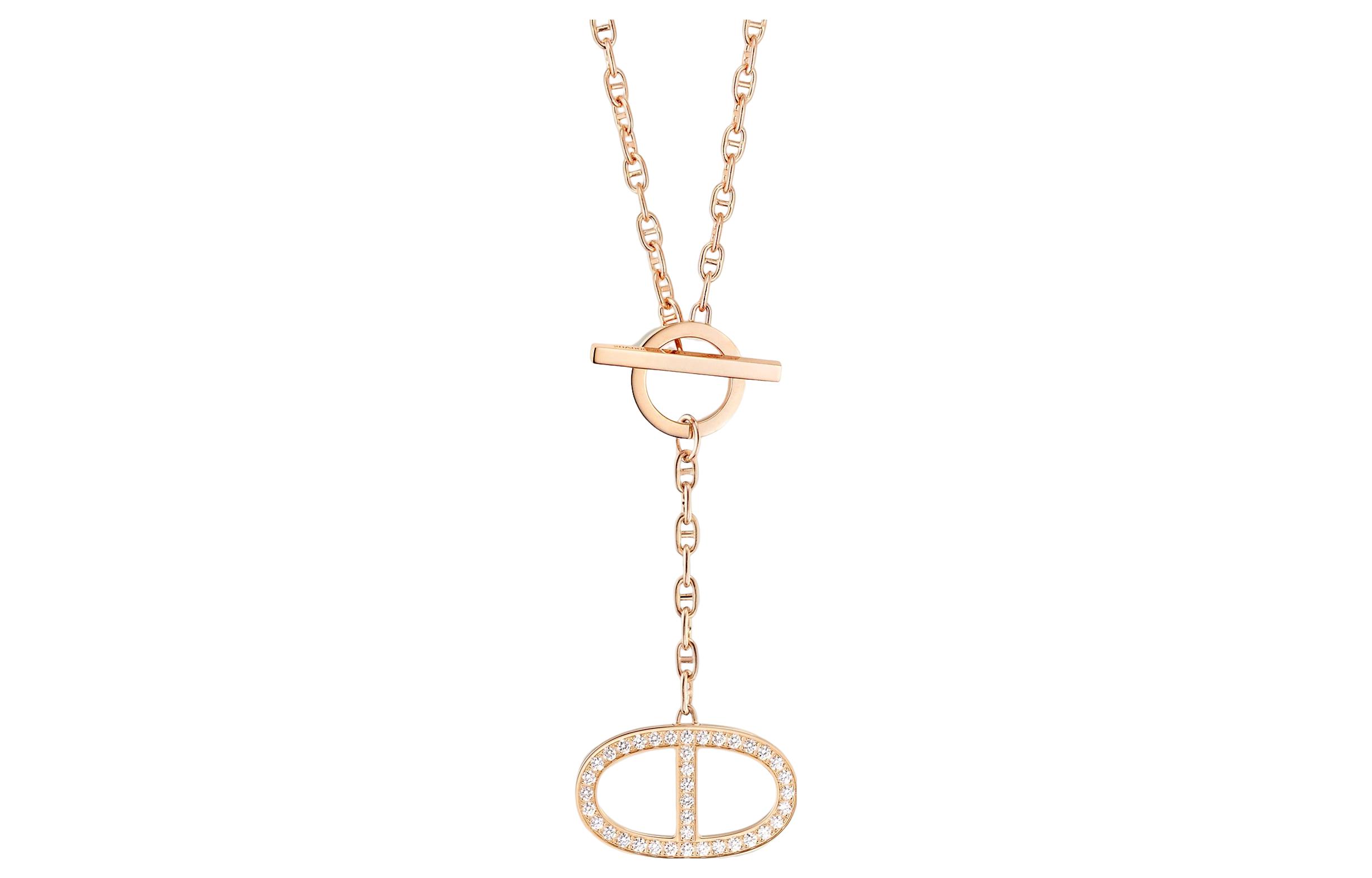 HERMES Chaine d'Ancre Rose Gold Diamond Necklace Unisex Accessory. H122303B