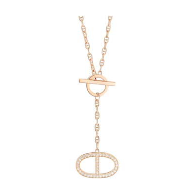 HERMES Chaine d'Ancre Rose Gold Diamond Necklace Unisex Accessory. H122303B