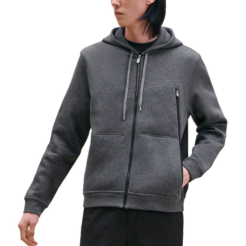 Hermes Charcoal Drawstring Hooded Ribbed Sweatshirt H467870HA81