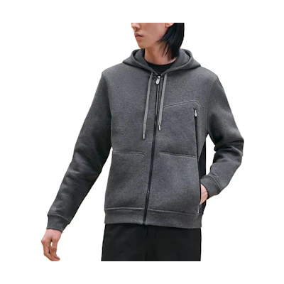 Hermes Charcoal Drawstring Hooded Ribbed Sweatshirt H467870HA81