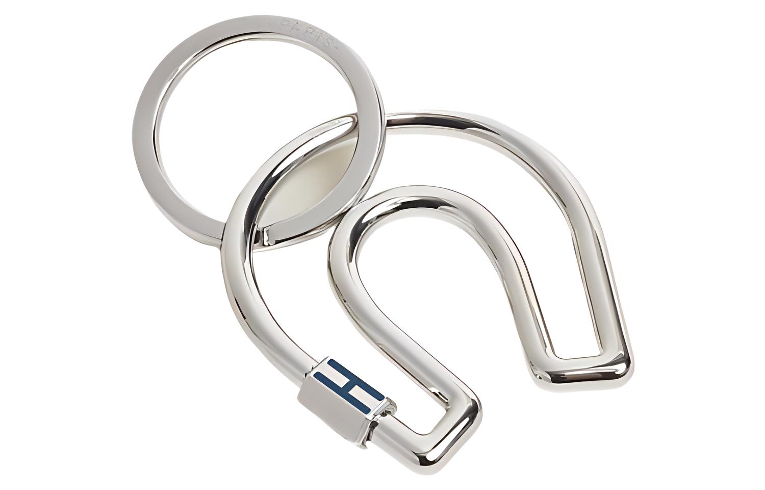 HERMES Cheval H Keychain for Men Silver H077329FJ46