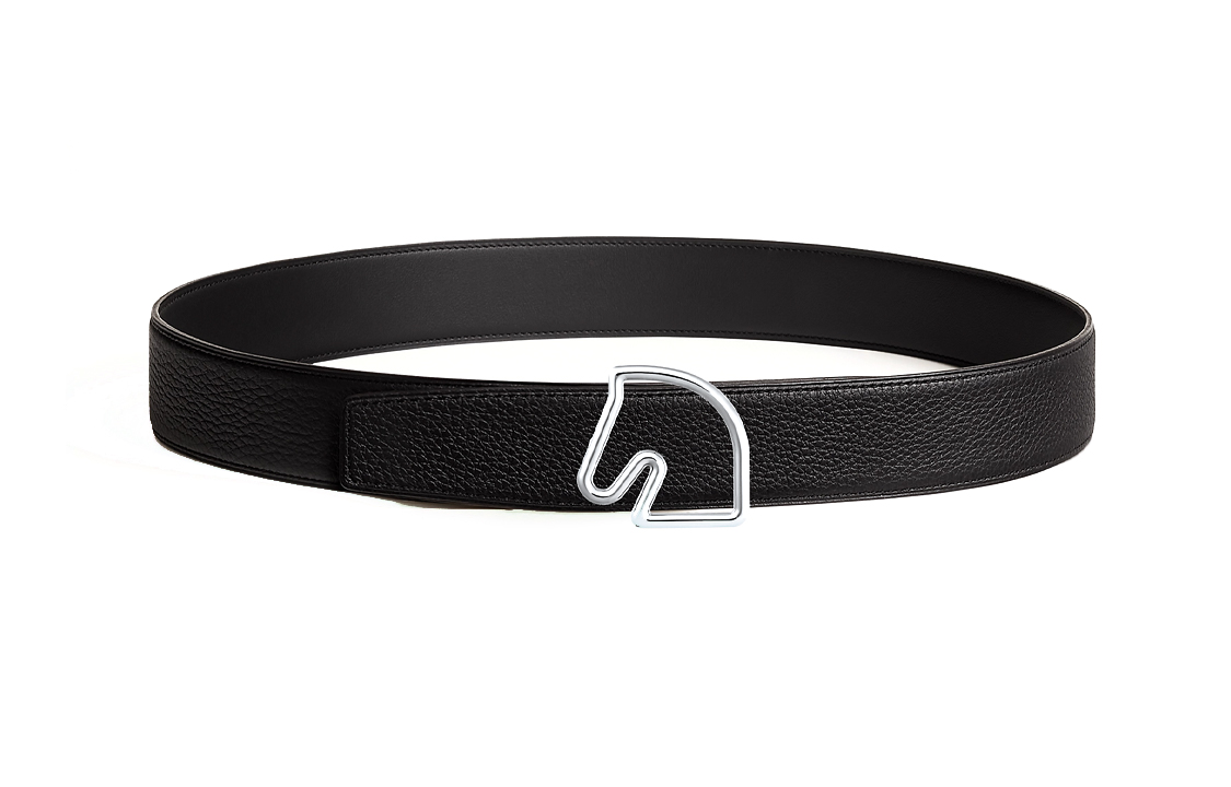 HERMES Cheval Reversible Leather Belt  Black 3.8cm H081656CK05-H075387CAAF