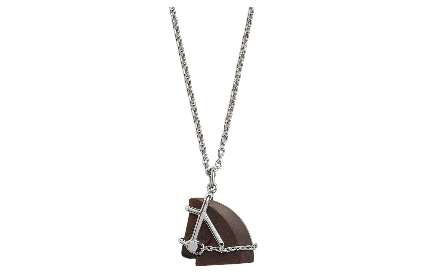 HERMES Cheval Silver Necklace Unisex Couple Design with Metal Accents. H077350FP01