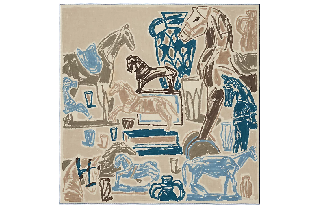 HERMES Chevaux de la Collection Horse Print Silk Scarf for Men. H103943T-09