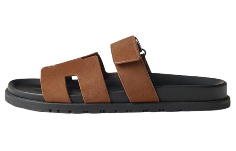 Buy HERMES愛馬仕 Chypre 皮革 舒適時尚 一字拖鞋 男款 褐色