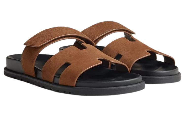 Lookbook HERMES愛馬仕 Chypre 皮革 舒適時尚 一字拖鞋 男款 褐色