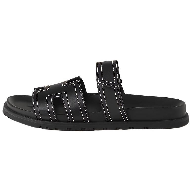 HERMES Chypre Black Calfskin Slide Sandals for Men H242888Z H02