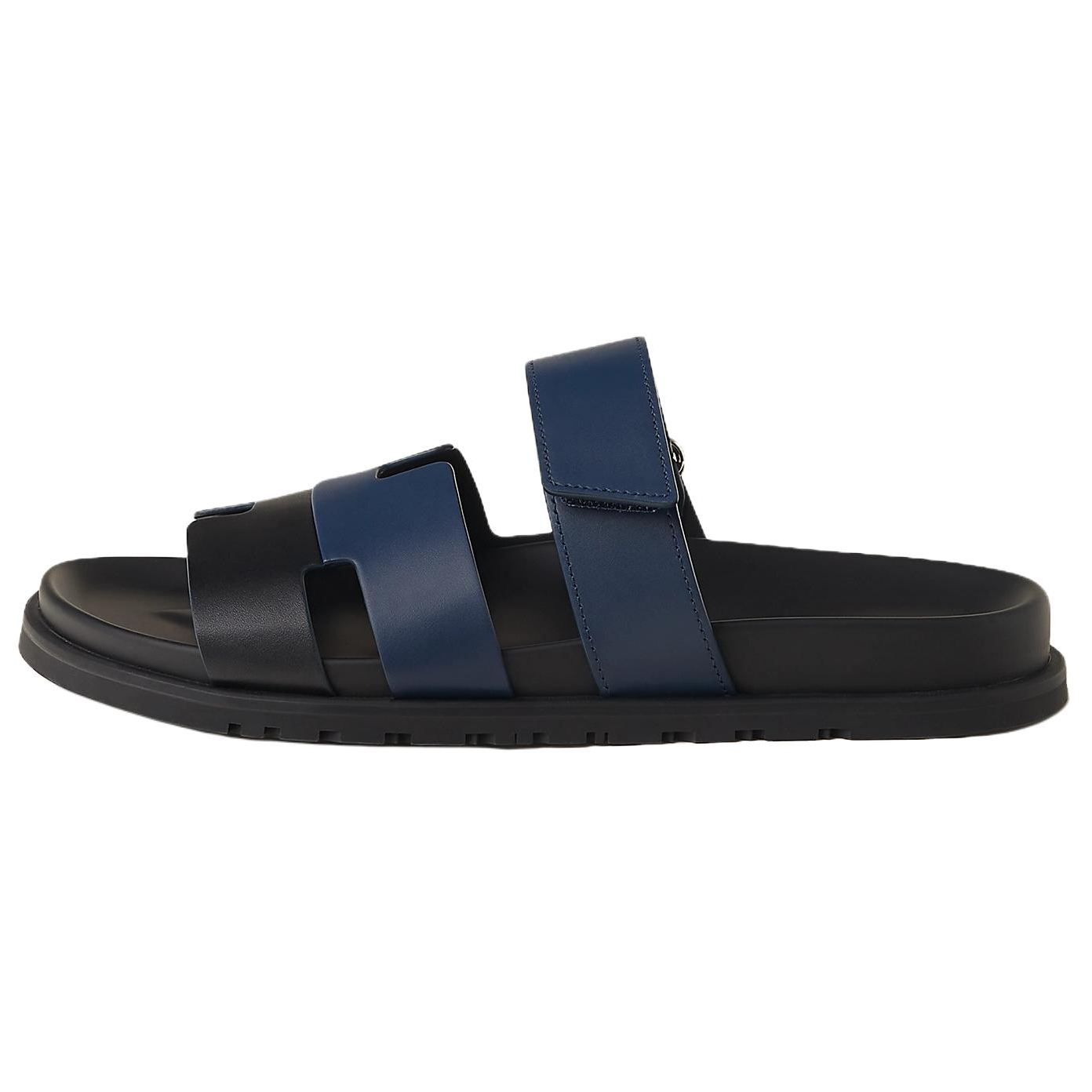 HERMES Chypre Calfskin Slip-On Sandals Men Blue Black H242890Z H4J