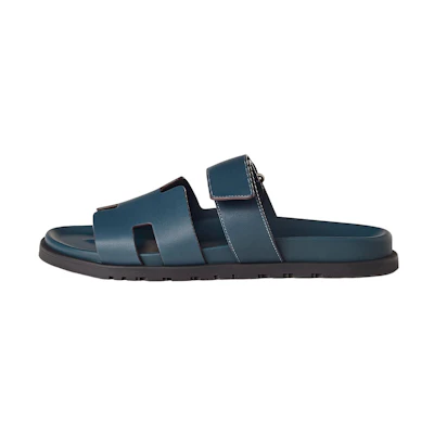 HERMES Chypre Calfskin Velcro Sandals 'Blue'