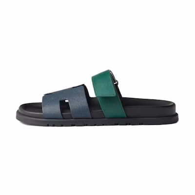 HERMES Chypre Leather Slides 'Blue Green'