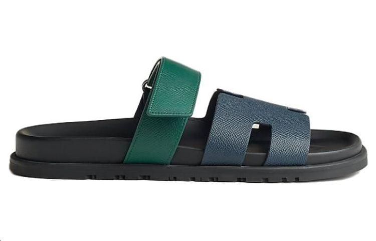 HERMES Chypre Leather Slides 'Blue Green' 圖 2