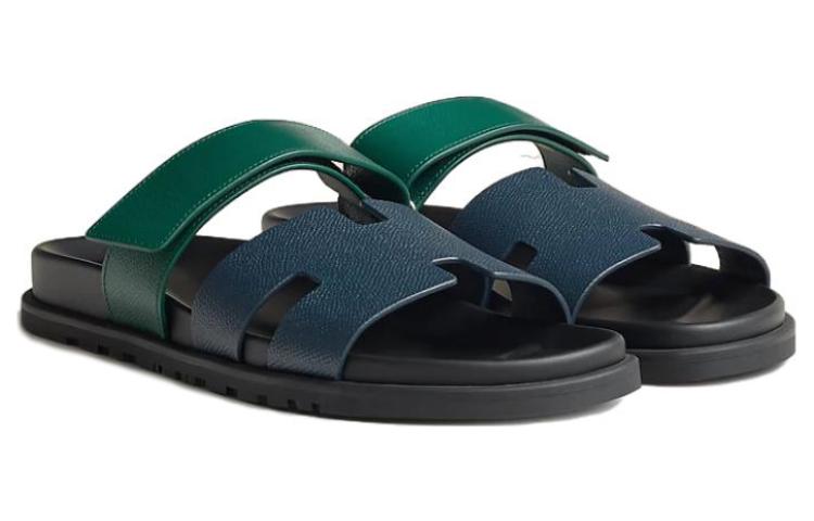 HERMES Chypre Leather Slides 'Blue Green' 圖 3