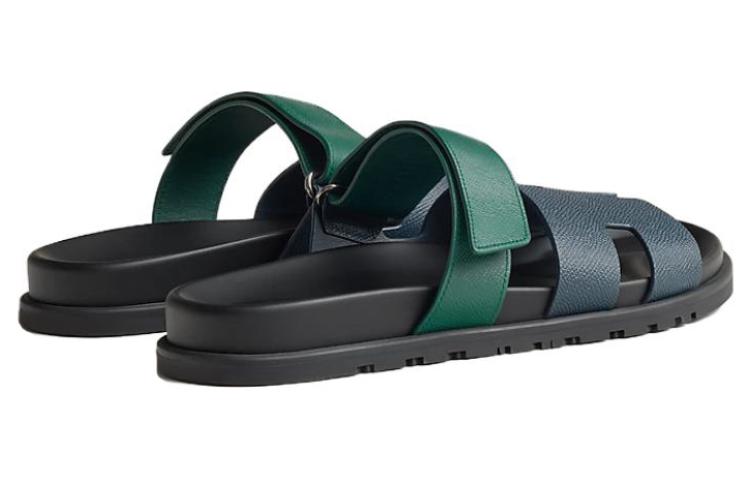 HERMES Chypre Leather Slides 'Blue Green' 圖 4