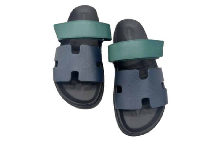 HERMES Chypre Leather Slides 'Blue Green' 圖 5