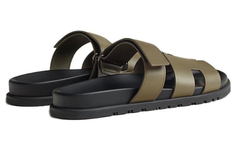 HERMES Chypre Leather Slides 'Brown Green' 圖 3