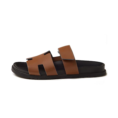 HERMES Chypre Sandals 'Naturel Black Calfskin'