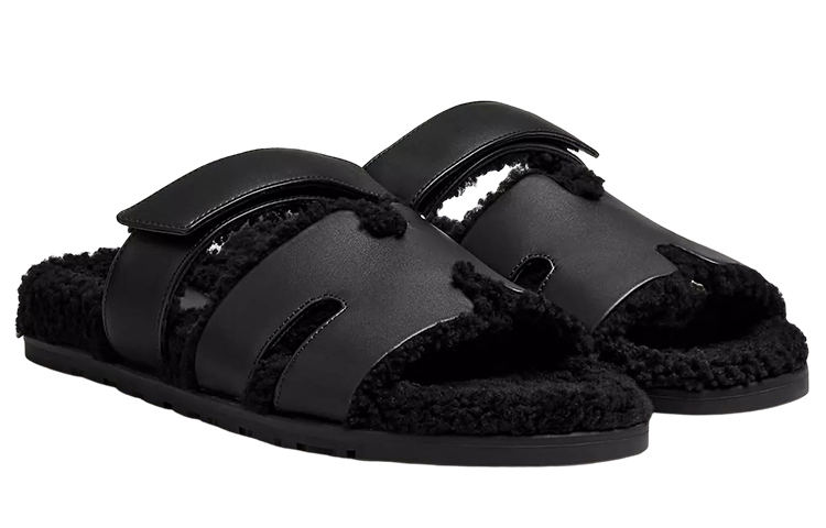 Shop HERMES Chypre Slip-On 'Black Calfskin' H222865Z-H02