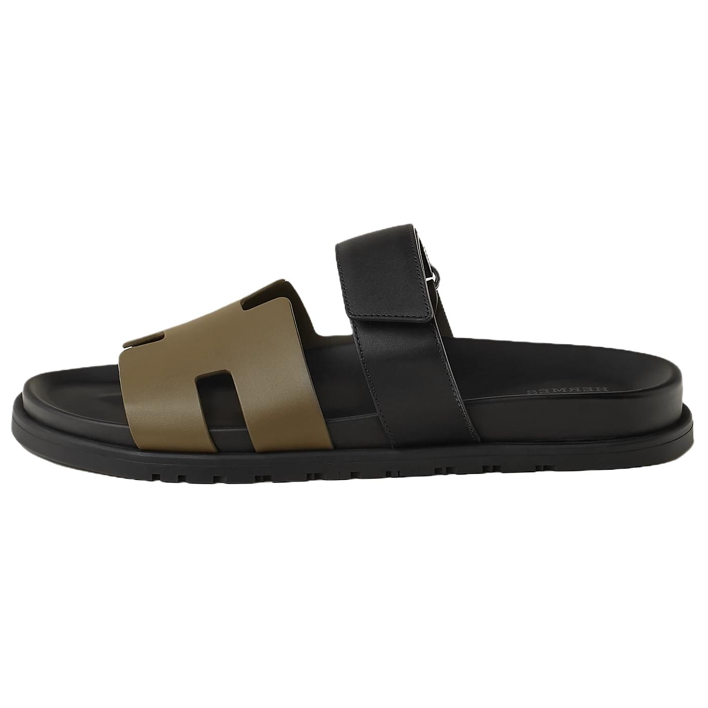 HERMES Chypre Tundra Green Leather Slide Sandals Men 1.2cm Open Toe H222858Z HVT