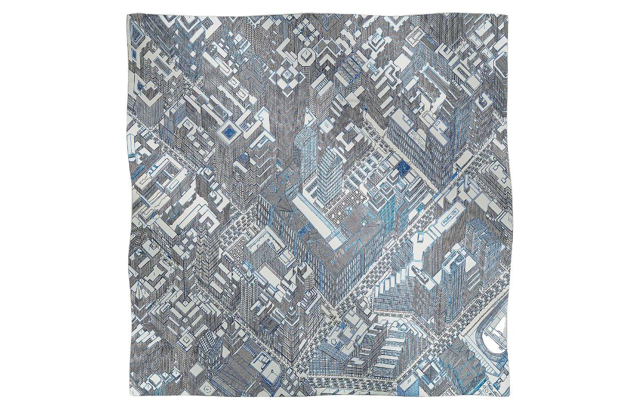 HERMES City Pattern Silk Scarf Unisex Couple Edition - Gray. H003969S04