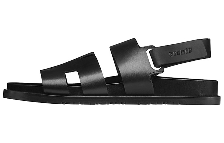 Buy HERMES 愛馬仕 經典時尚休閒小牛皮橡膠可調節涼鞋 黑色