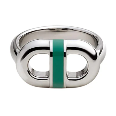 HERMES Classic Chain Design Stainless Steel Ring Unisex Peacock Green H100043FJ8352