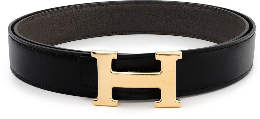 Hermes Classic Glossy Gold Buckle Togo Calfskin Reversible Belt Black/Grey 3.2cm H064544CC06-H073967CAAC Buy Hermes Classic Glossy Gold Buckle Togo Calfskin Reversible Belt Black/Grey 3.2cm H064544CC06-H073967CAAC