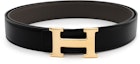 Buy Hermes Classic Glossy Gold Buckle Togo Calfskin Reversible Belt Black/Grey 3.2cm H064544CC06-H073967CAAC