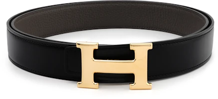 Order Hermes Classic Glossy Gold Buckle Togo Calfskin Reversible Belt Black/Grey 3.2cm H064544CC06-H073967CAAC