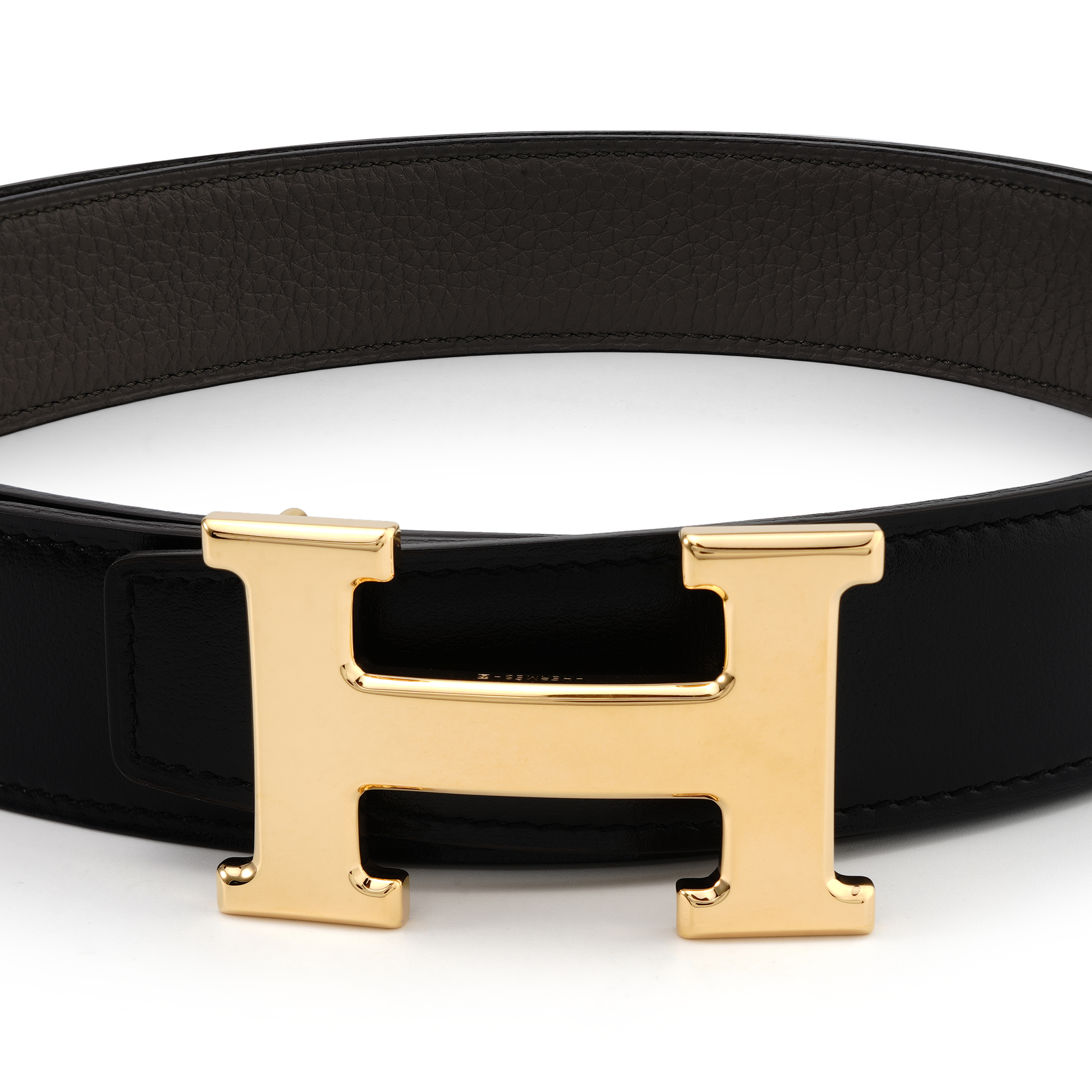 Lookbook Hermes Classic Glossy Gold Buckle Togo Calfskin Reversible Belt Black/Grey 3.2cm H064544CC06-H073967CAAC