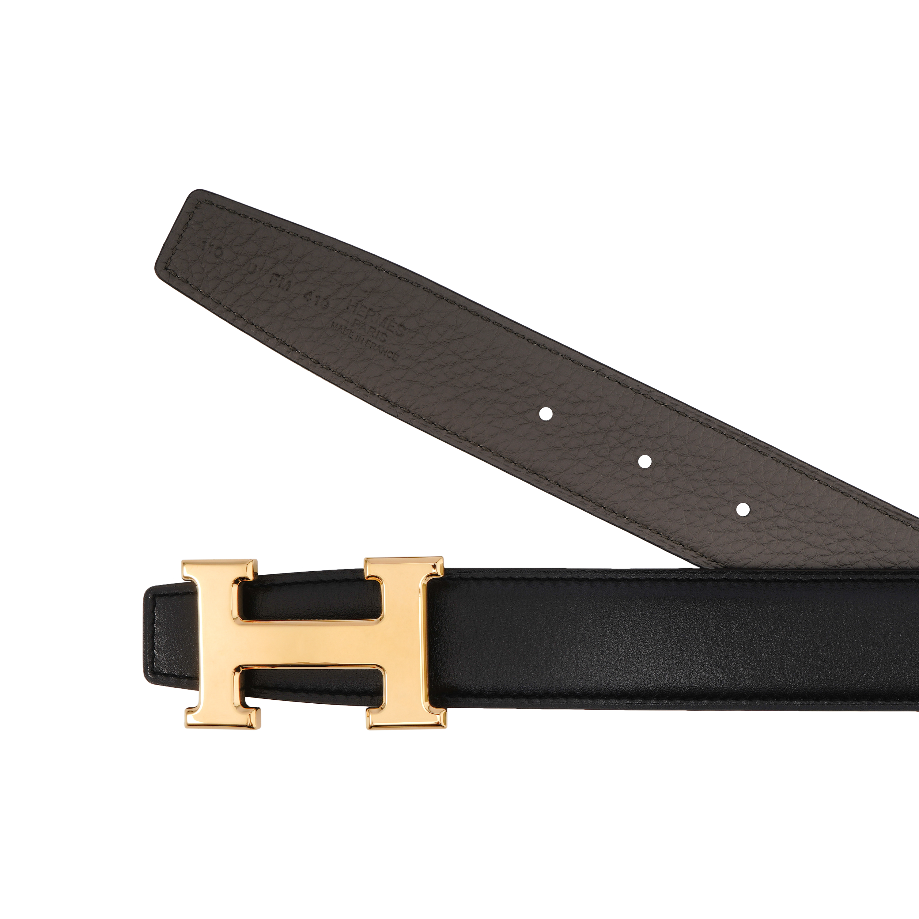 Shop Hermes Classic Glossy Gold Buckle Togo Calfskin Reversible Belt Black/Grey 3.2cm H064544CC06-H073967CAAC