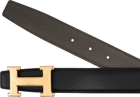 Shop Hermes Classic Glossy Gold Buckle Togo Calfskin Reversible Belt Black/Grey 3.2cm H064544CC06-H073967CAAC
