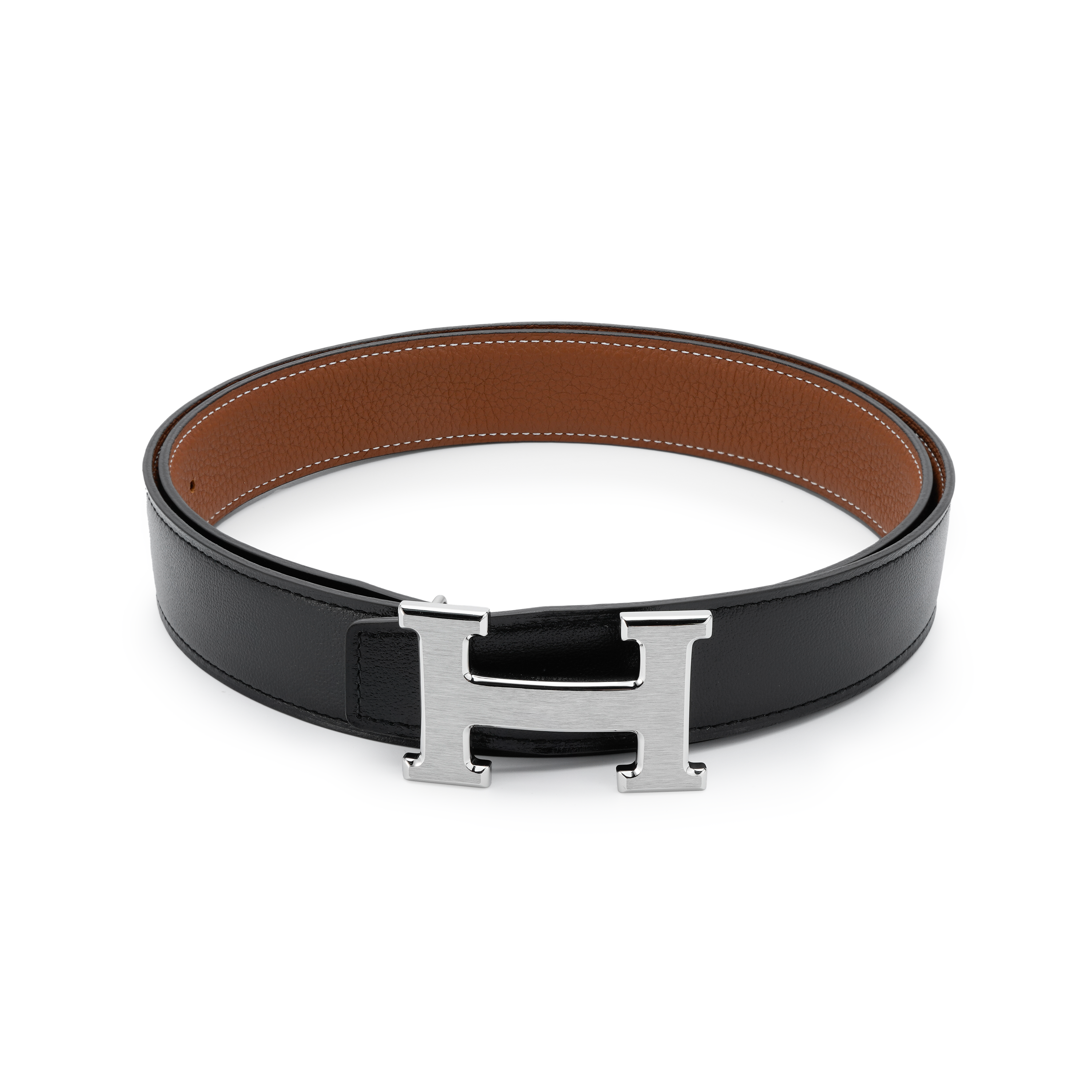 HERMES Classic Grey Buckle Togo Calfskin Reversible Belt Black/Gold 3.2cm . H064544CB86-H073967CAAA