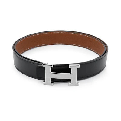 HERMES Classic Grey Buckle Togo Calfskin Reversible Belt Black/Gold 3.2cm . H064544CB86-H073967CAAA