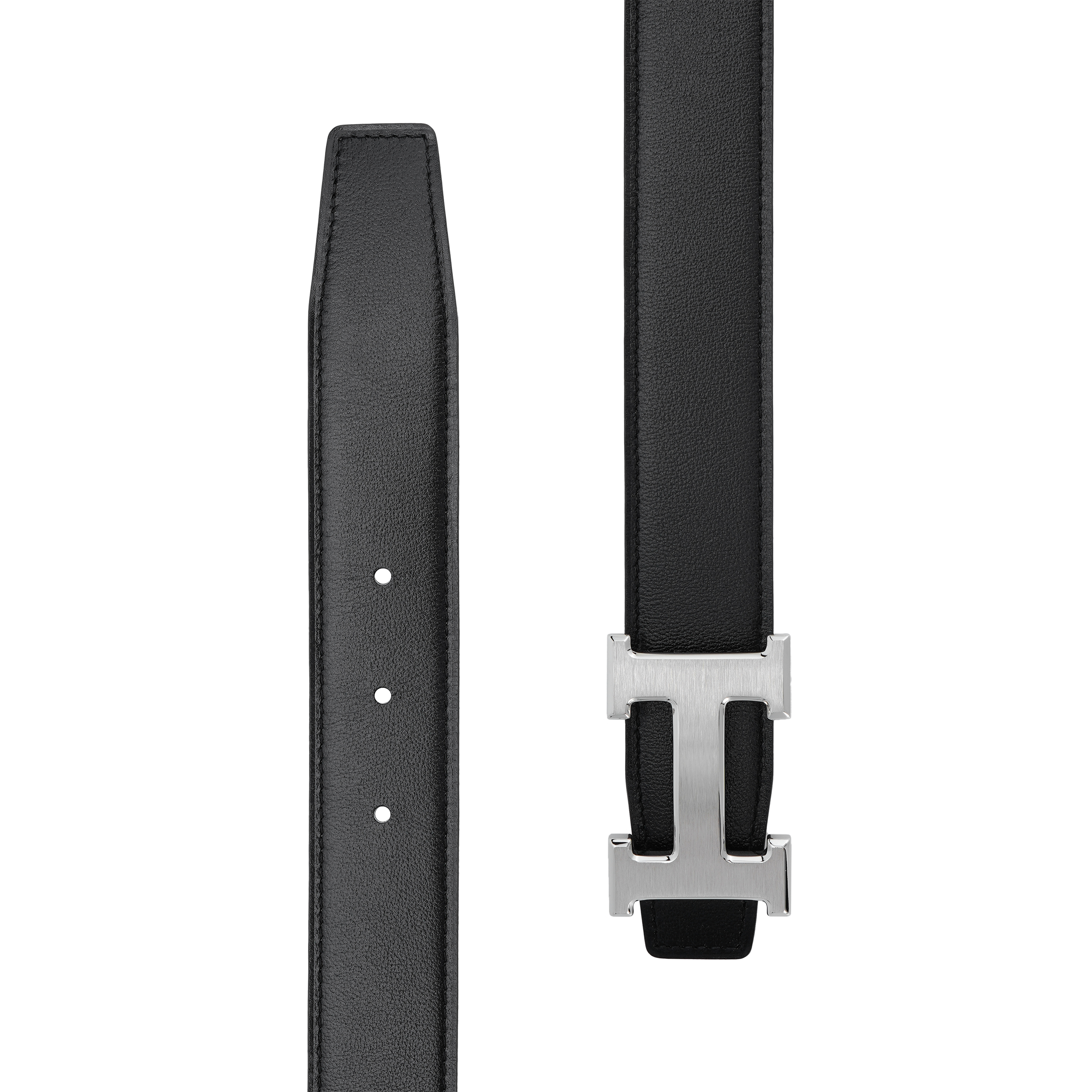 Shop HERMES經典灰色扣頭Togo小牛皮可翻轉腰帶 黑色/金色 3.2cm H064544CB86-H073967CAAA